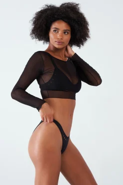 GIGI C Coverups|Matching Sets|Caroline Mesh Crop Top Black