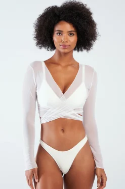 GIGI C Coverups|Matching Sets|Tina Mesh Wrap Top White